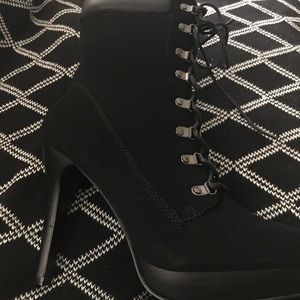 NIB: Sexy Stiletto Hiker Boots - Black Suede-Look